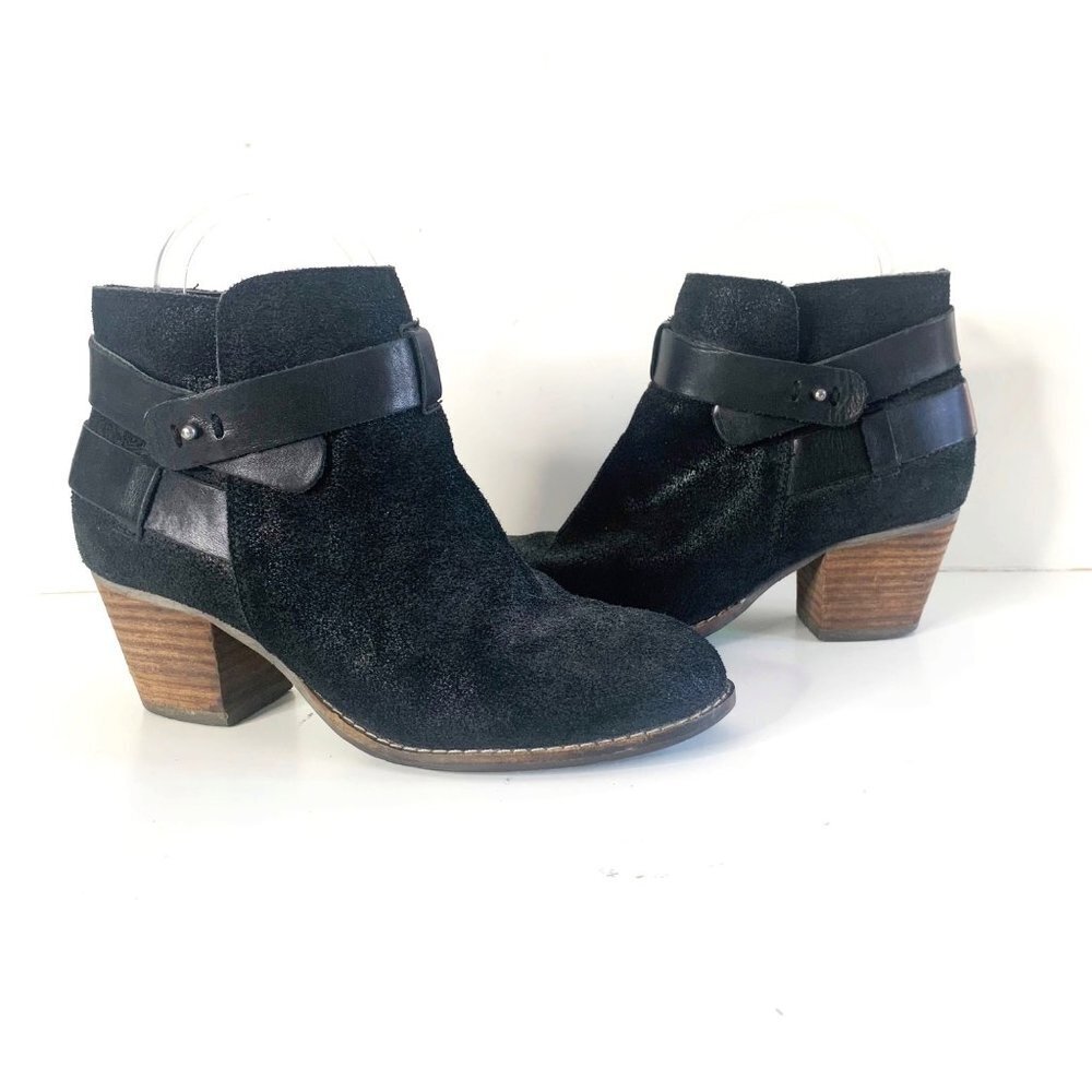 Dolce Vita Jaxen Black Suede Booties With Leather Ankle Straps Women’s Size 6